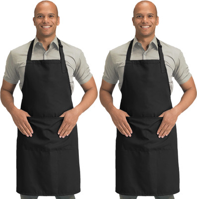 Blackpoll Polyester Home Use Apron - Free Size(Black, Pack of 2)