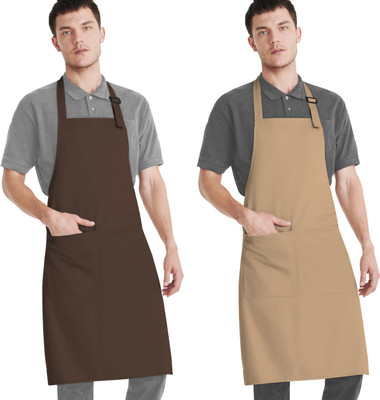 CRASOME Polyester Home Use Apron - Free Size(Brown, Beige, Pack of 2)