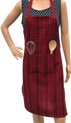 Pixel Home Cotton Home Use Apron - Free Size(Maroon, Black, Single Piece)