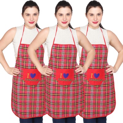 JMI Cotton Home Use Apron - Free Size(Pink, Pack of 3)