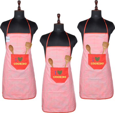 HOMESTIC Polyester Home Use Apron - Free Size(Red, Pack of 3)