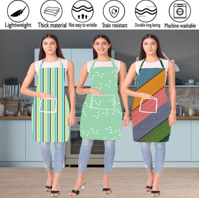 SPIRITED Polyester Apron - Free Size(Green, Green, Brown, Pack of 3)