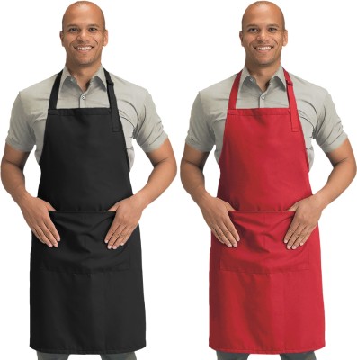 Blackpoll Polyester Home Use Apron - Free Size(Black, Red, Pack of 2)