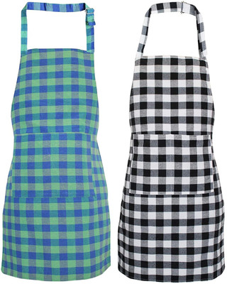 TINY HANDS Polyester Chef's Apron - Free Size(Green, White, Pack of 2)