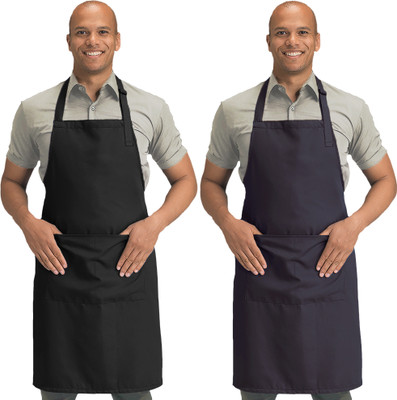 Blackpoll Polyester Home Use Apron - Free Size(Black, Grey, Pack of 2)