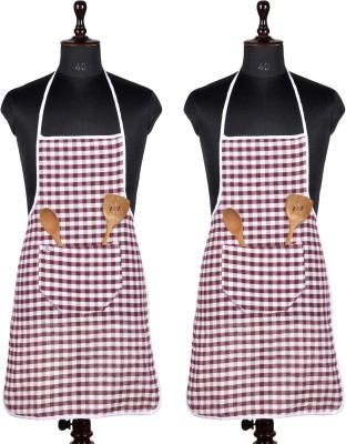 Heart Home Cotton Home Use Apron - Free Size(Maroon, Pack of 2)