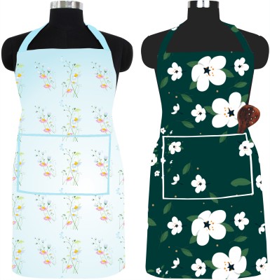 Furnspace PVC Chef's Apron - Free Size(Light Blue, Dark Green, Pack of 2)