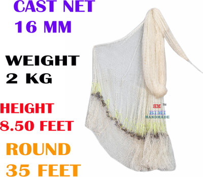 BIMI HAND MADE CAST NET 16 MM WEIGHT 2 KG ROUND 35 FEET Aquarium Fish Net(335 cm x 1066 cm)