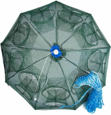 ELEPHANTBOAT 16 Holes Folded Fishing Net with Buoy Ring 6m Rope, Fishing Trap for Catching Aquarium Fish Net(61.6 cm x 8 cm)