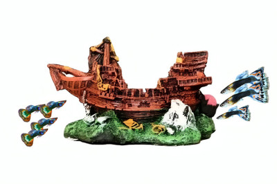 NIVIAR Aquarium Shipwreck Ornament, Decorative Fish Tank Pirate Ship with Rocks Laterite Unplanted Substrate(Brown, 0.2 kg)