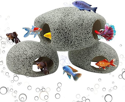 GIG BAZAAR Aquarium Stone Shelter Rock with Small Holes for Hide & Play Décor Ornaments Laterite Unplanted Substrate(White, Black, 0.3 kg)