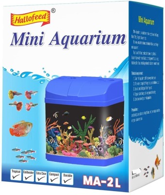 Hallofeed Mini aquarium- 2L (Blue / Red) Betta Fish Tank Cube Aquarium Tank(2 L)
