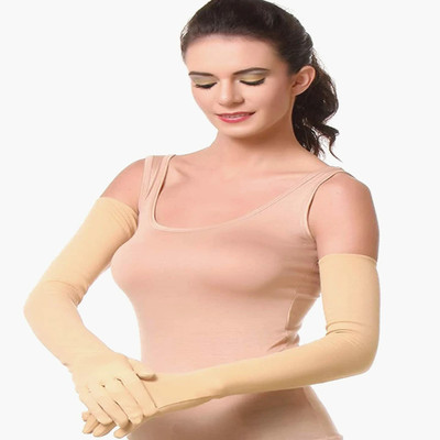 araanshi Cotton Arm Sleeve For Men & Women(Free, Beige)