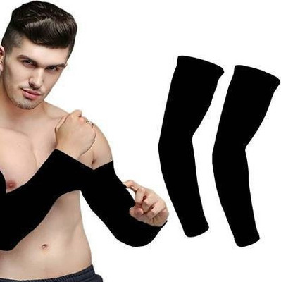 JusAwesm Cotton Arm Sleeve For Men & Women(Free, Black)