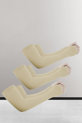TrueArch Cotton Arm Sleeve For Men & Women(Free, Beige)
