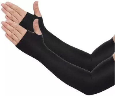 Uptakers Polyester, Nylon Arm Sleeve For Men & Women(Free, Black)