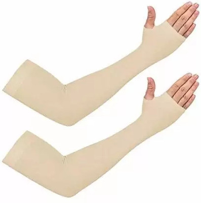Queen Style Cotton Arm Sleeve For Men & Women(Free, Beige)