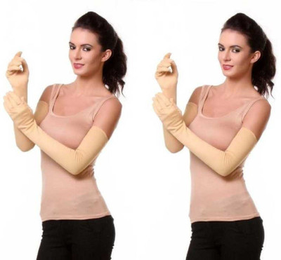 araanshi Cotton Arm Sleeve For Men & Women(Free, Beige)