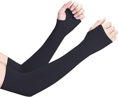 Shevarth Nylon Arm Sleeve For Men & Women(Free, Black)