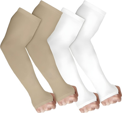 FUELBYTE Cotton Arm Sleeve For Men & Women(Free, White, Beige)