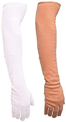 KITTUU Cotton Arm Sleeve For Men & Women(Free, White, Beige)