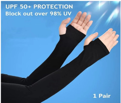 QinPin Unisex Arm Sleeves Hand Gloves Dust, Pollution, UV Protection Running Gloves(Black)