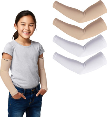 Jimmox Nylon Arm Sleeve For Boys & Girls(Free, Beige, White)