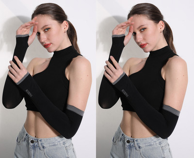 QUEERY Nylon Arm Sleeve For Men & Women(Free, Black)