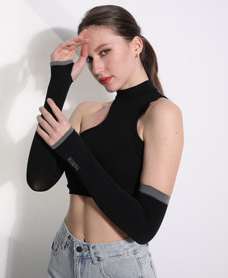 QUEERY Nylon Arm Sleeve For Men & Women(Free, Black)