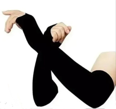 JUST JUNKIES Polyester Arm Sleeve For Men & Women(Free, Black)