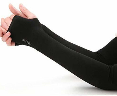 JusAwesm Nylon, Cotton Arm Sleeve For Men & Women(S, Black)