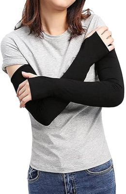 Shevarth Nylon Arm Sleeve For Men & Women(Free, Black)
