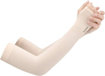 MIKONIKO Nylon Arm Sleeve For Men & Women(Free, Beige)
