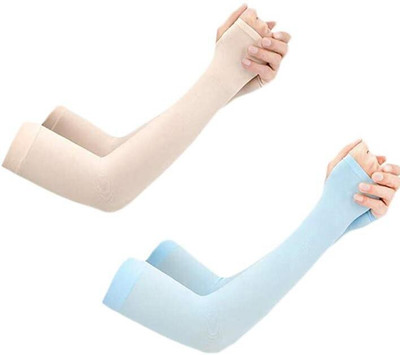 Cozyway Cotton, Nylon Arm Sleeve For Men & Women(Free, Beige, Blue)