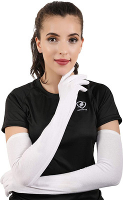 JusAwesm Cotton Arm Sleeve For Men & Women(Free, White)