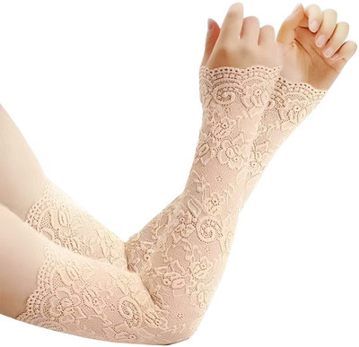 gustave Nylon Arm Sleeve For Women(M, Beige)