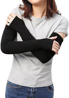 JusAwesm Nylon, Cotton Arm Sleeve For Men & Women(Free, Black)