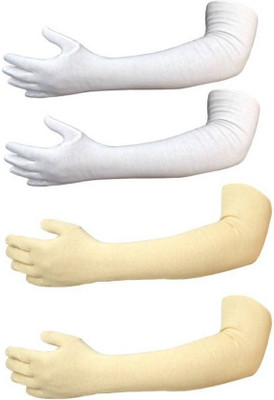 JusAwesm Cotton Arm Sleeve For Women(L, White, Beige)