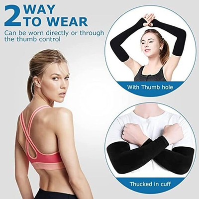 Honbom Nylon Arm Sleeve For Men & Women(Free, Black)