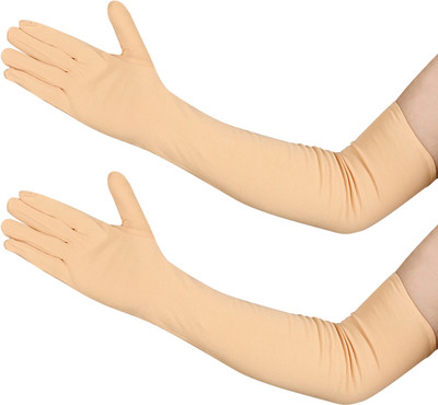 LOOM LEGACY Cotton Arm Sleeve For Men & Women(Free, Beige)