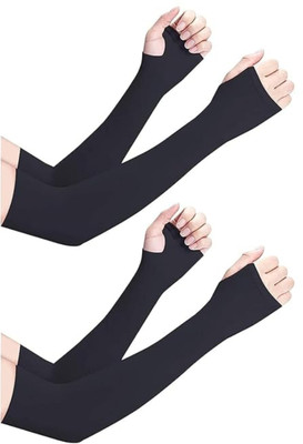 SB TRADERS Silk Arm Sleeve For Boys & Girls(Free, Black)