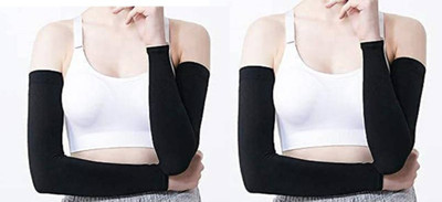araanshi Cotton Arm Sleeve For Men & Women(Free, Black)