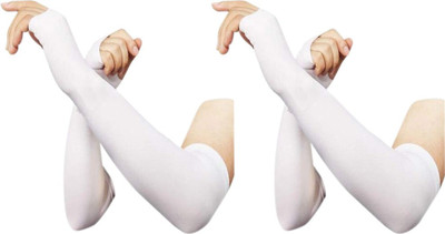 Adnate Nylon, Cotton Arm Sleeve For Men & Women(Free, White)