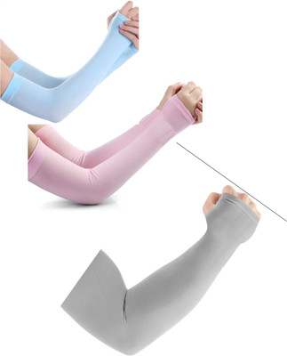 PEENAKIN Nylon Arm Sleeve For Women(Free, Blue, Grey, Pink)