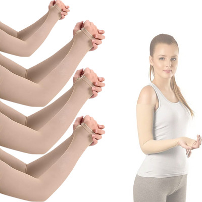 Taveesa Cotton Arm Sleeve For Men & Women(Free, Beige)