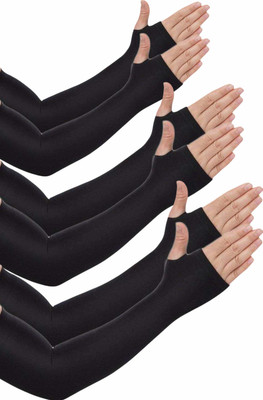 aksmit Cotton Arm Sleeve For Men & Women(Free, Black)