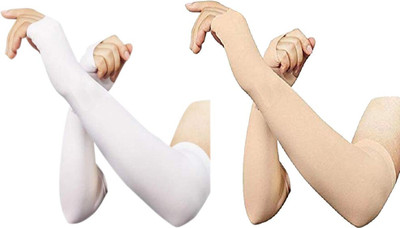 JusAwesm Nylon, Cotton Arm Sleeve For Men & Women(Free, Beige, White)