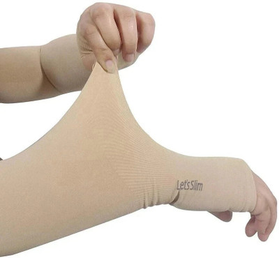 LET SLIM Nylon Arm Sleeve For Men & Women(Free, Beige)