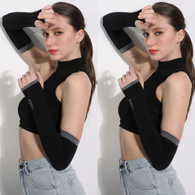 QUEERY Nylon Arm Sleeve For Men & Women(Free, Black)