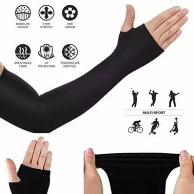 Zhunmun Nylon Arm Sleeve For Men & Women(Free, Black)